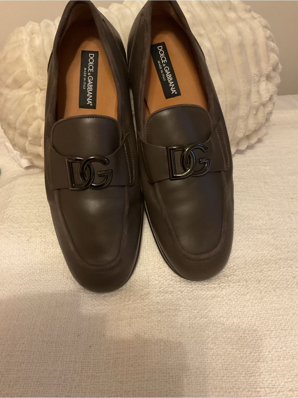 Dolce & Gabbana Men's Brown Calfskin DG Logo Slip-On Loafers